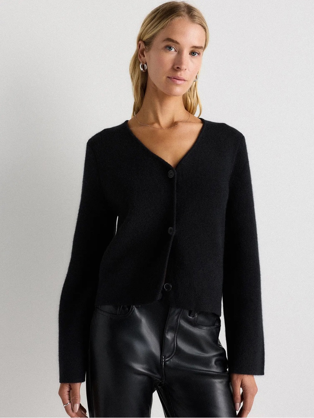 Quince Mongolian Cashmere Structured V-Neck Cardigan